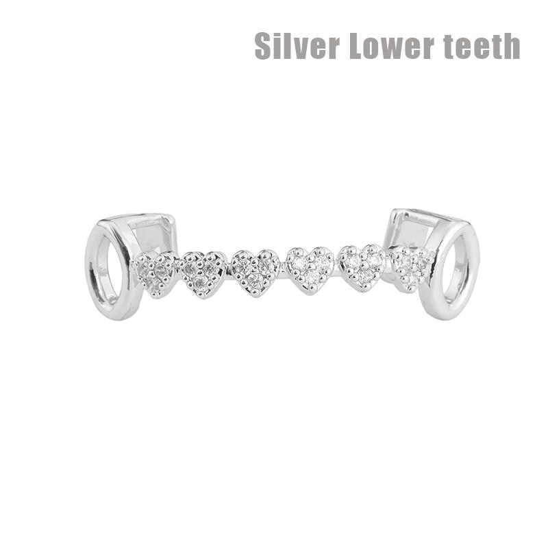 

Верхние Нижние Хип-Хоп Сердце Циркон Зубы Гриллзы Панк Камни CZ Полые Зубные Капы Для Женщин Мужчин Ювелирные Изделия Косплей Стоматологические Гриллзы Silver lower teeth