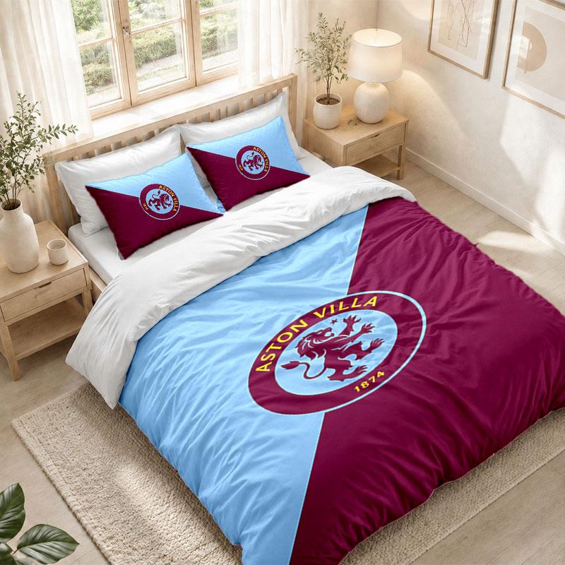 Set Biancheria da Letto 1 Copripiumino 2 Federe Stampa Calcio Aston Villa Camera da Letto Decorazione Casa