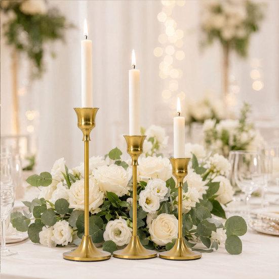 DYS Vintage Candle Holder, Metal Pillar Holder for Standard Pillars or Tealights, Romantic Tall Candlestick Dining Room Wedding Party Table