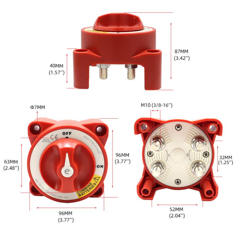 Blue Sea Systems 5511e Battery Switch Dual Circuit Plus 32V DC 350A, ON/OFF/Combine for Marine Boat RV Truck Car