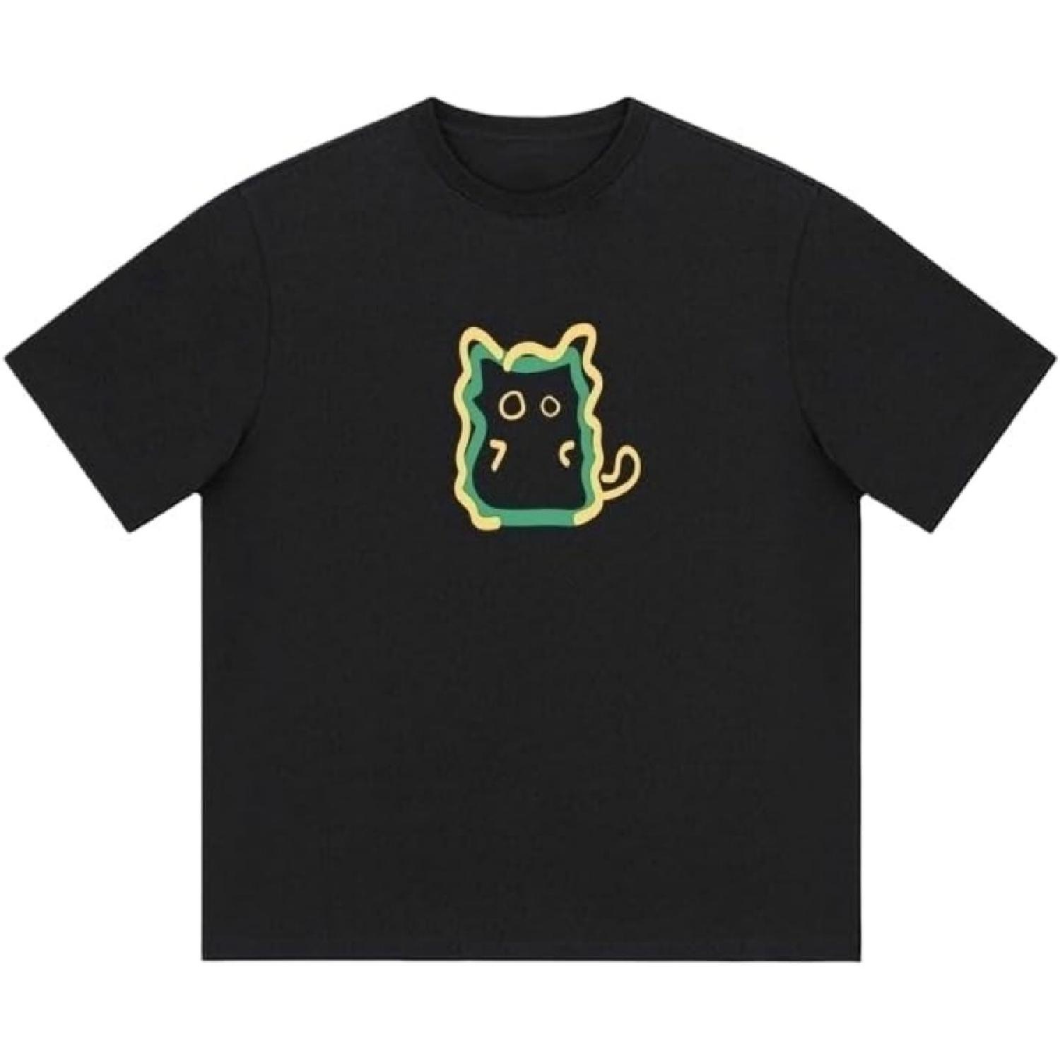

Simple Cat Crew Neck Cotton Loose Style Printed T-Shirts, Suitable for S-3XL Black XXXL XXXXXL чорний