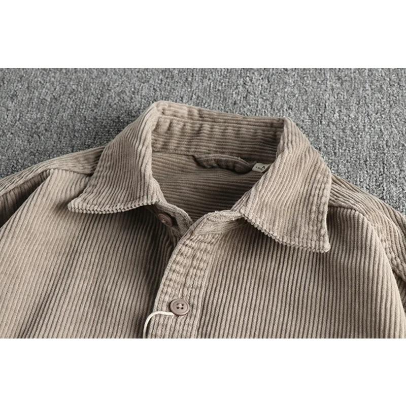 Solid Color Corduroy Vintage Shirt Men Spring Fashion Simple Basic Long Sleeve Blouse America Style Coats