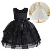 Little Girls Black Hollow Lace Mesh Sleeveless Princess Party Dress