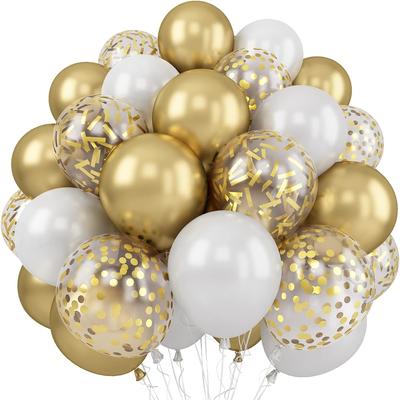 30Pcs 12 Inch Balloons Pearl White Metallic Gold Balloons Confetti Balloons for Birthday Weddings Party Decorations