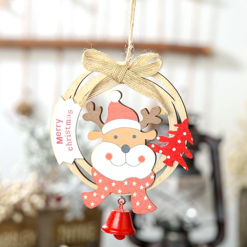 New Year Wooden Hanging Cute Burlap Christmas Tree Ornaments Party Decorations Pendants with Bells