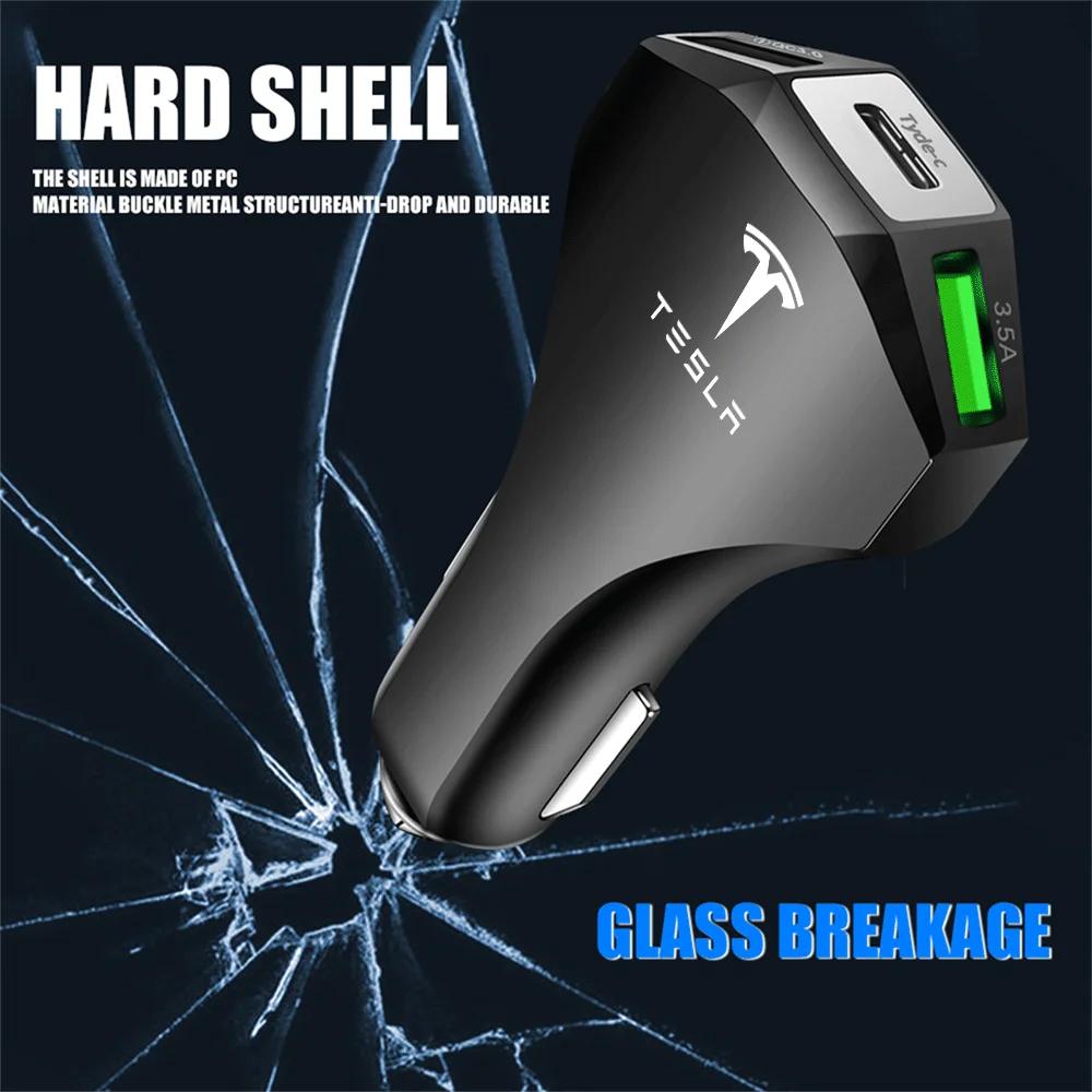 Car Sticker 2025 Hot USB Car Charger Type C Fast Charging Phone Adapter Socket Cigarette Lighter for Tesla Model 3 Model S X Mod