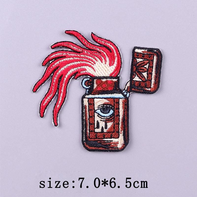 Punk Embroidery Patch Iron-On Patches For Clothing Thermoadhesive Patches On Clothes Letters Flame Embroidered Patch For Clothes