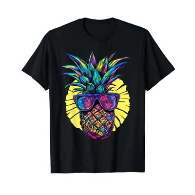 Pineapple with Sunglasses Funny T Shirt Black S Vintage Washed Streetwear Comfortable Graphic Casual Homme Versatile Slightly