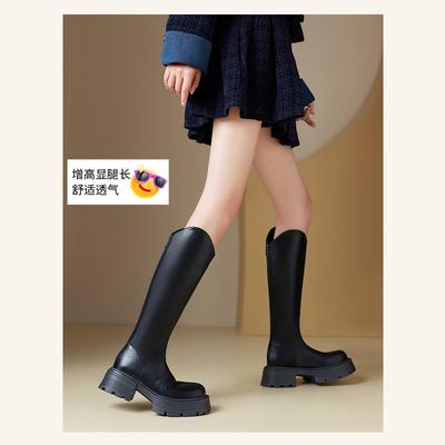 Long Boots Women's Autumn and Winter Small Man Round Head Retro Tall Knight Boots Thick Sole V Mouth Middle Heel Thick Heel Thin Boots
