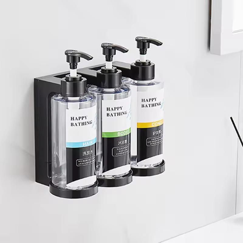 Wall Mounted Three Hand Soap Dispenser Plastic Bottle Shower Shampoo Bottle Holder