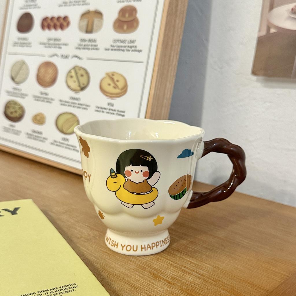 Cartoon Boy and Girl Couple Ceramic Mug Souvenir High Footed Cup To Give Birthday Gift To Friends Best Friend Sisters