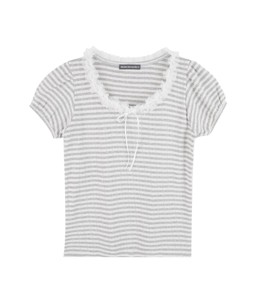 HIGH SCHOOL DISCO Lace Stripe Short Sleeve_Melange Gray