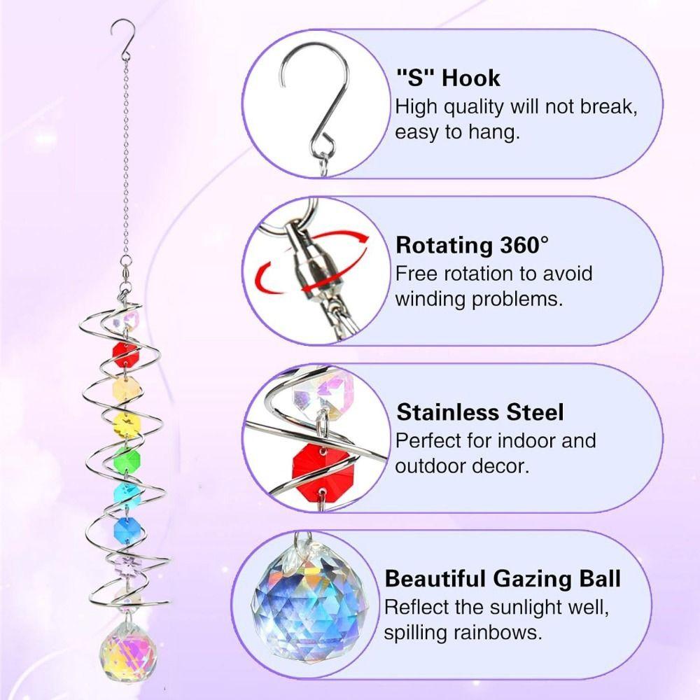 Creative 3D Crystal Rotate Sun Catcher Hangings Decorative Sun Catcher Wind Chime Colorful Rainbow Maker Window