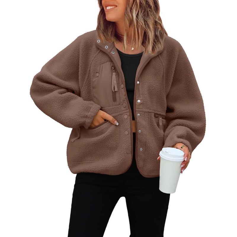 Button Down Fleece Jacket Women's Winter Warm Coat Casual Outwear Jacket Pockets Streetwear Outwear