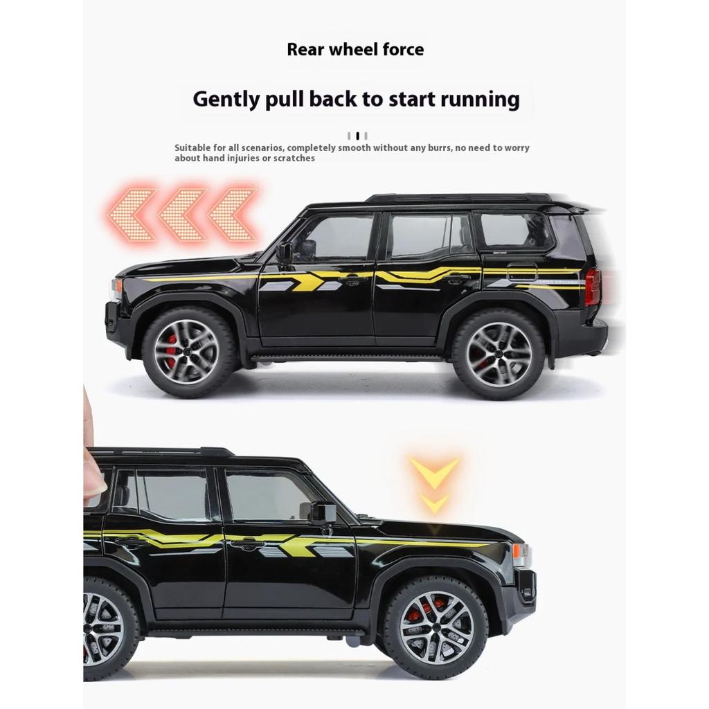 1/24 Toyota Prado LC250 Automobile Model Metal Die Cast Simulation Sound Light Seat Foldable Boys Birthday Gift Children's Toys