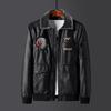 Men's Plus Size Embroidered Leather Baseball Jacket with Velvet, Trendy Spring & Autumn Outerwear.