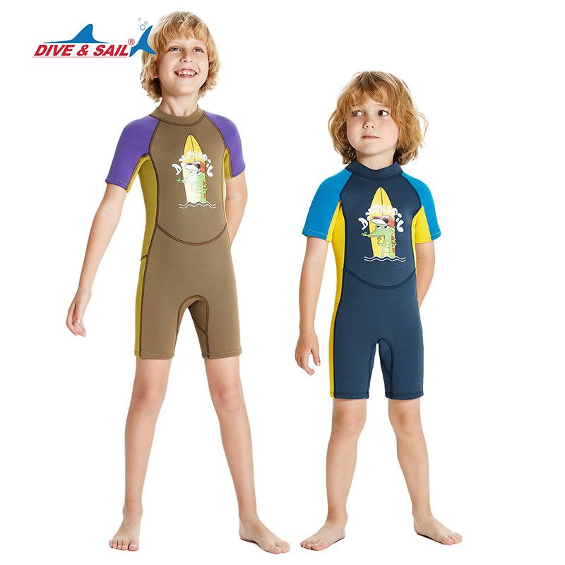 New 2.5MM children's wetsuit thermal one-piece short-sleeved wetsuit medium and older children's cold-proof snorkeling surf suit