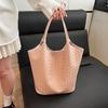 New Leather Women's Bag Trendy Fashion Woven Pattern Cowhide Casual Vegetable Basket Bucket Bag Portable Bag