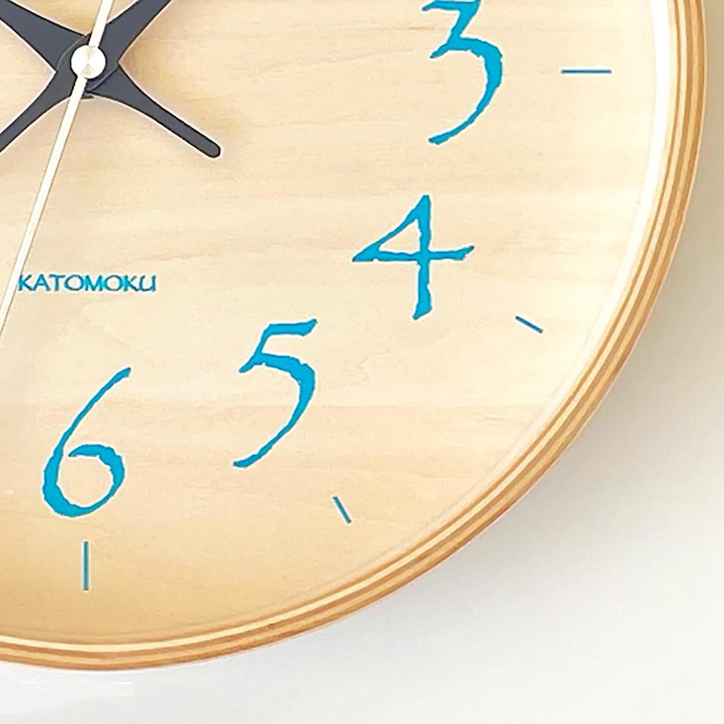 KATOMOKU plywood clock light wall clock with continuous second diameter 21, blue, km-120LB, hand, 25.2cm (quartz clock)