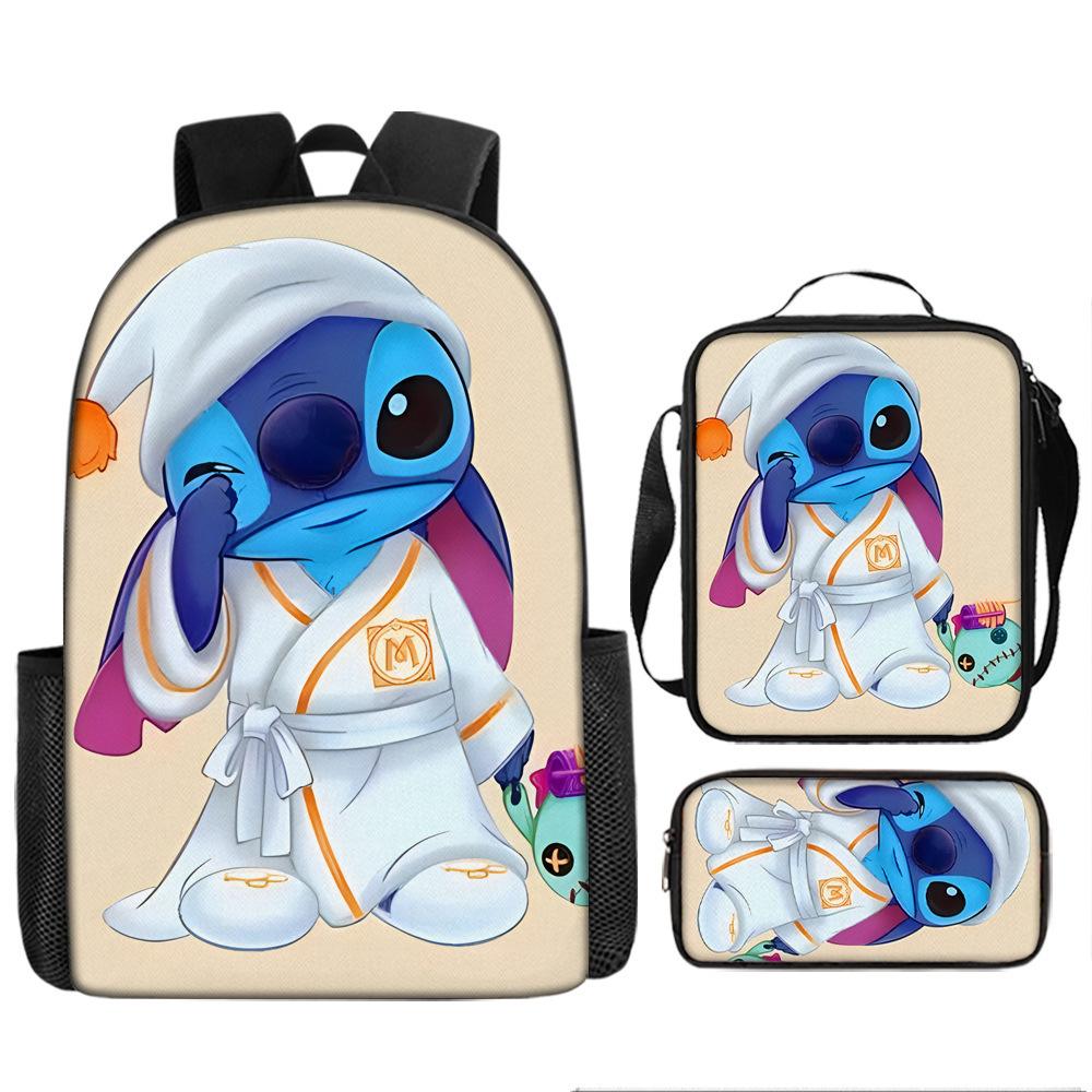 Stitch Kids Backpack Set 3-Piece Student School Bag Lunch Box Pencil Case Digital Print Gift Set for Children