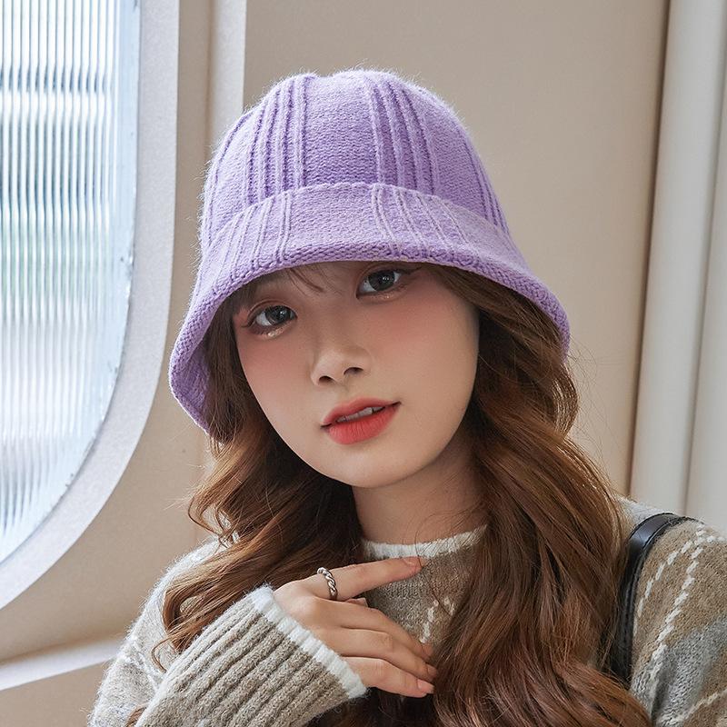 

Женская осенне-зимняя однотонная вязаная шапка, теплая шапка, простая и милая шапка-рыбак one size