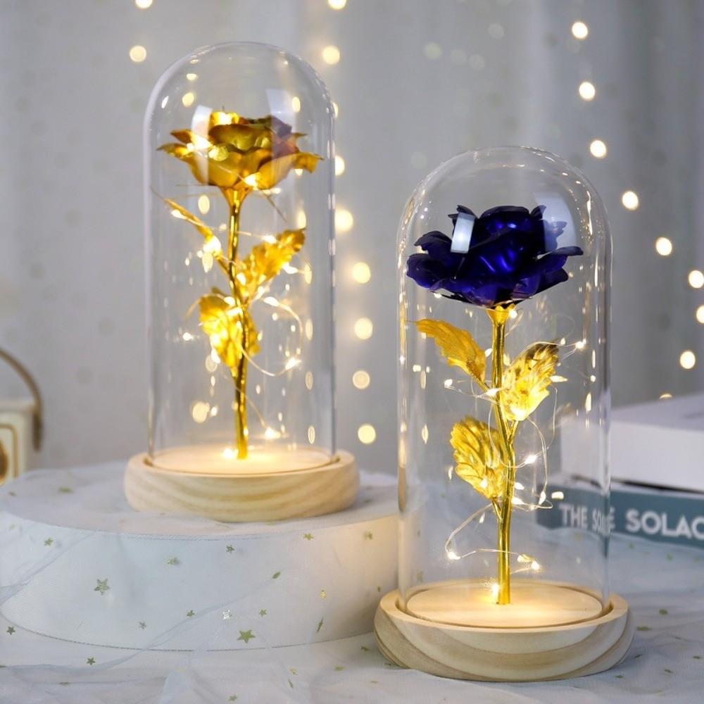 LED Light Rose LED Light Wooden Base Artificial Flowers Preserved Rose Flower  Valentine's Day