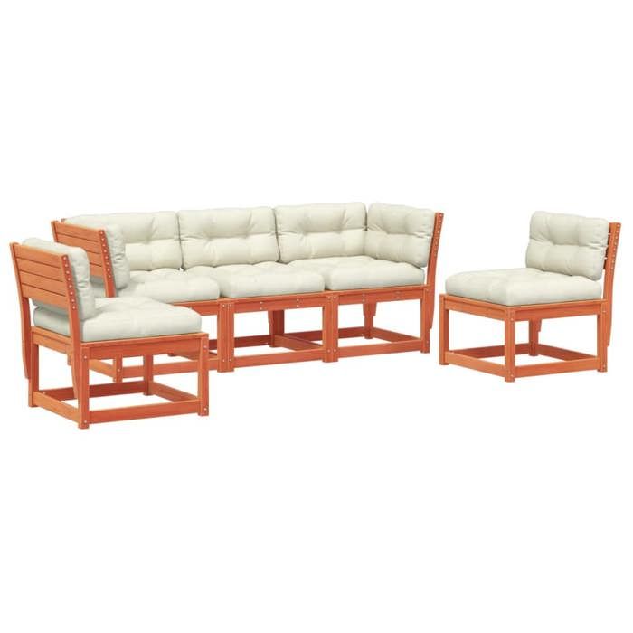 VidaXL Salon de Jardin avec Coussins 5 pcs, Canapés de Patio, Ensemble de Meubles, Mobilier de Terrasse Extérieur, Cire 3216977