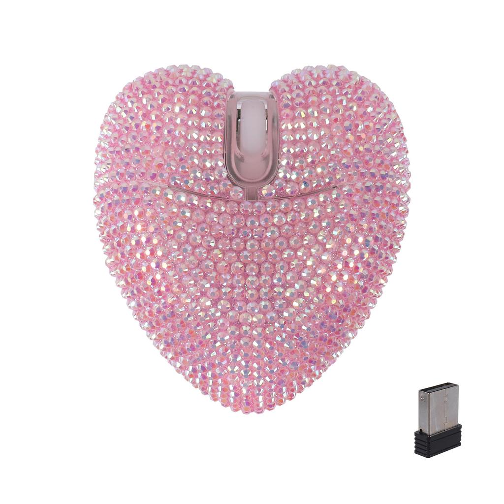 Wireless Diamond Bluetooth Mouse with USB Quiet Compatible with and Rechargeable Quiet Stylish Design Heart-Shaped Receiver, 1000-1200-1600 DPI,