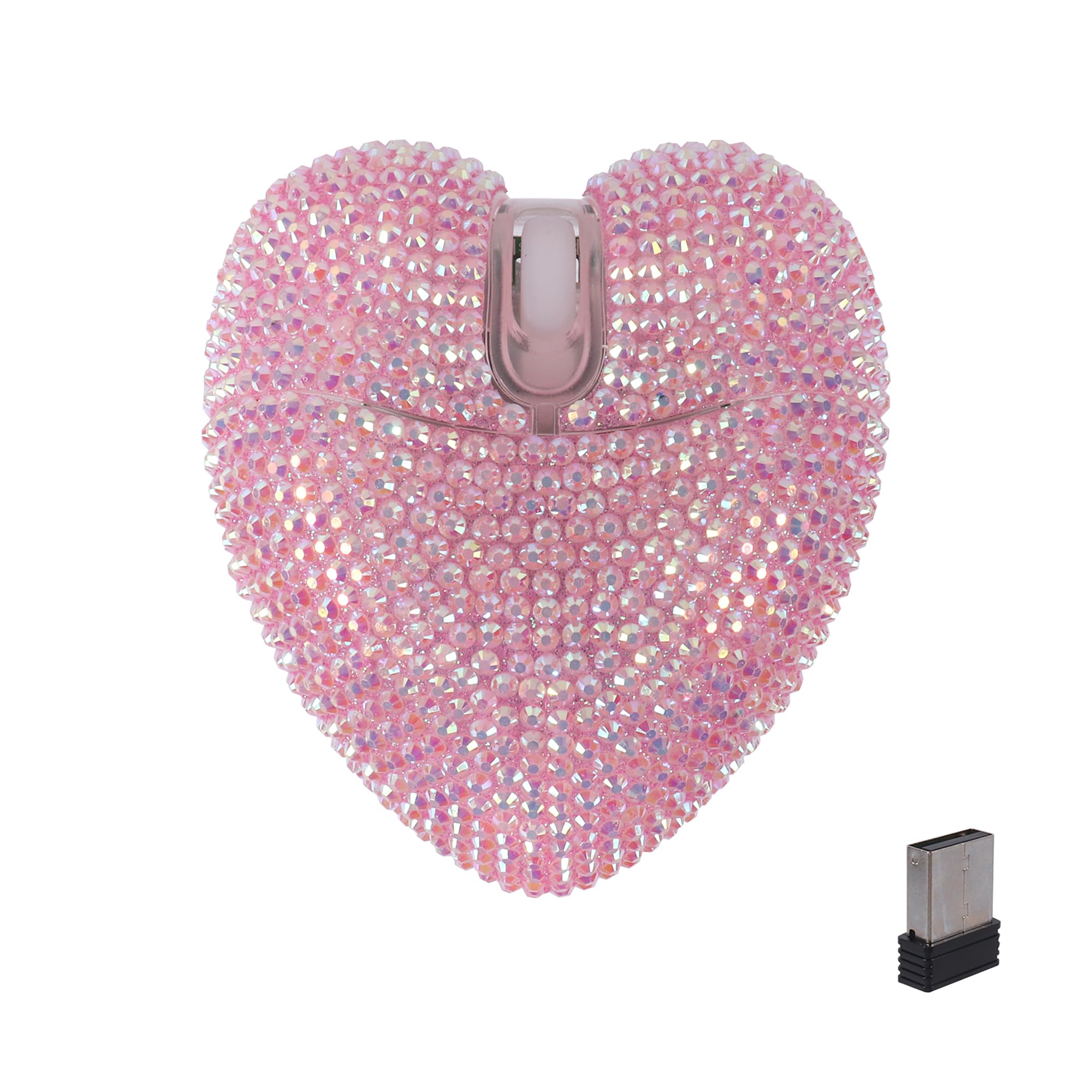

Wireless Heart-Shaped Diamond Bluetooth Mouse with USB Receiver, 1000-1200-1600 DPI, Quiet Operation, Compatible with Windows, Mac, iOS, PCs, and