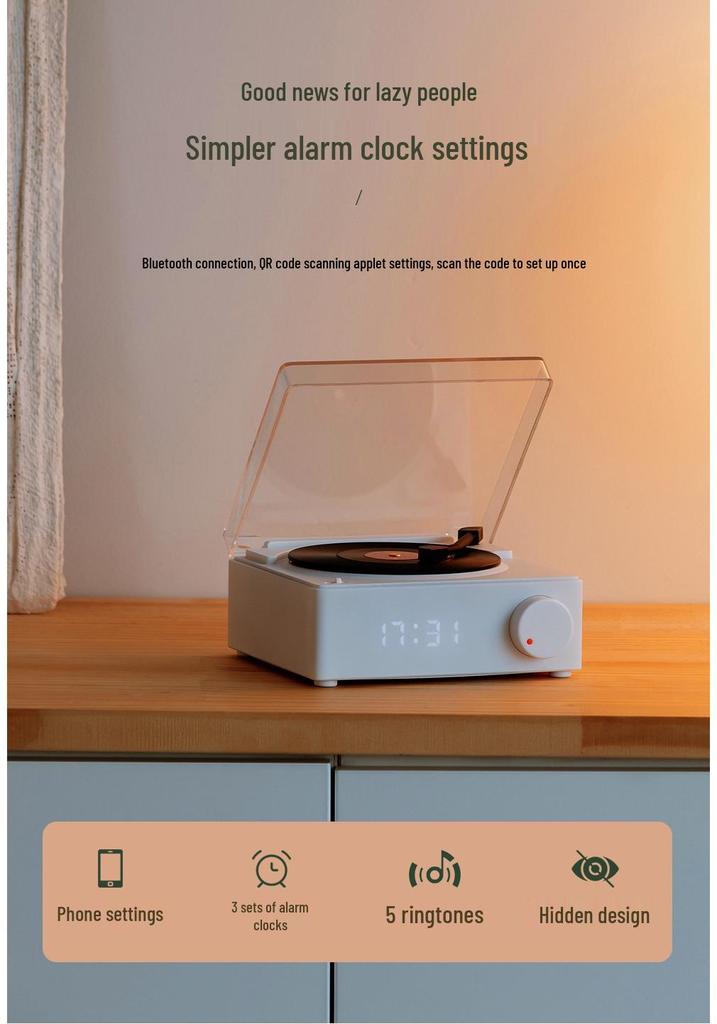 X11 Multifunctional Bluetooth Atomic Alarm Clock & Speaker with Vinyl Record Design