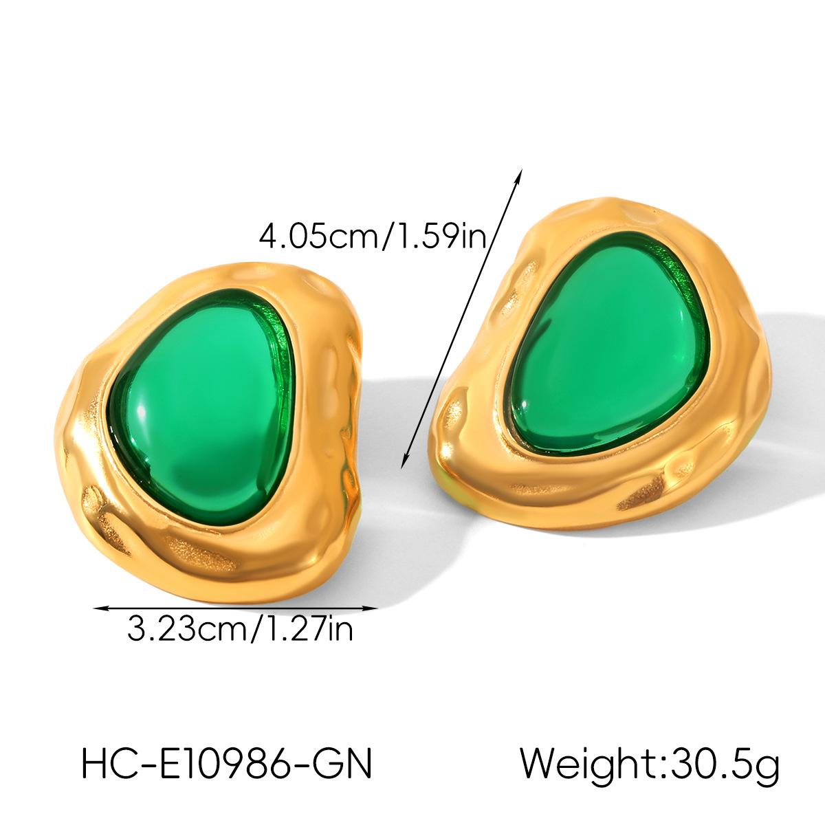 

Phoenix Trend Retro Earrings 18k Gold Stainless Steel Irregular Jewelry Titanium Steel Resin Studs зелений