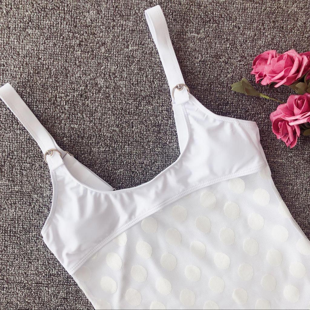 Cross-Border Polka Dot Mesh One-Piece Swimsuit with Back Strap - Bikini19C238