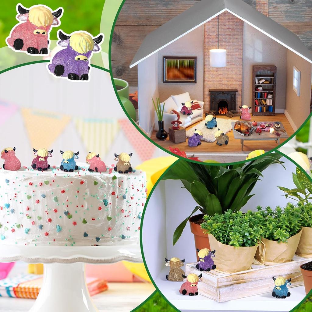 75 Pcs Mini Highland Cow Figurines Bulk Glitter Highland Cow Statues Mini Resin Animals Cute Tiny Resin Figures Animals Sculpture Ornament for Cake