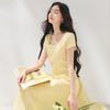 Sancai 2026 Summer French Square Neck A-Line Long Dress