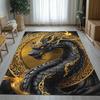 Black dragon with golden chain Chinese mythology crystal velvet rug powerful mythical creature art for home decor living room or