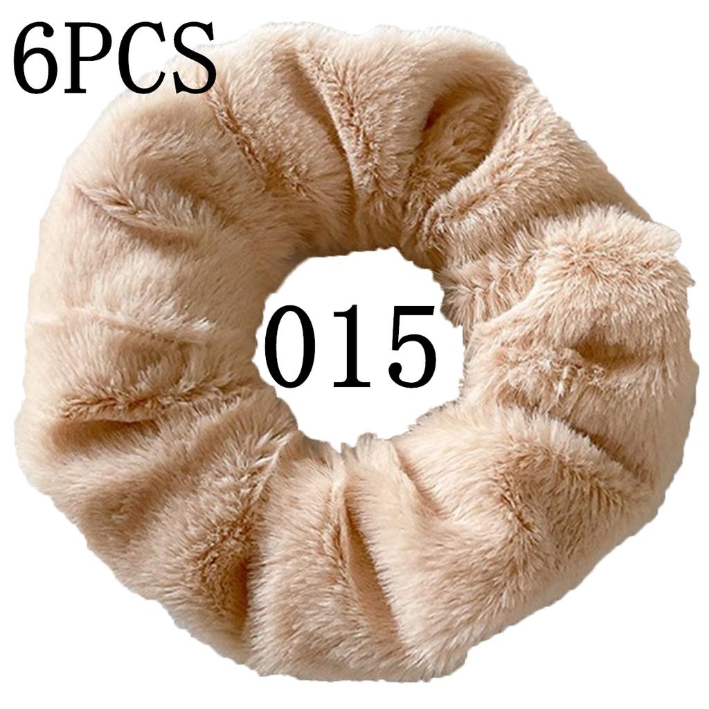6pc Hair Scrunchies Furry Elastic Band Women Girl Ponytail Holder Rubber Ties Accessories Plush Faux Fur Soft Chiffon Headband
