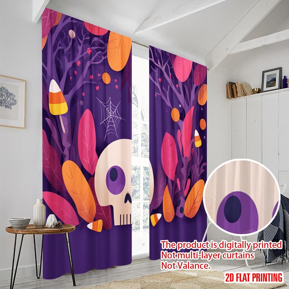 2pcs,2D Plane Printing Curtains&Window Treatment Skull (1) Versatile 100% Polyester (without Rod) Decorations For Home for