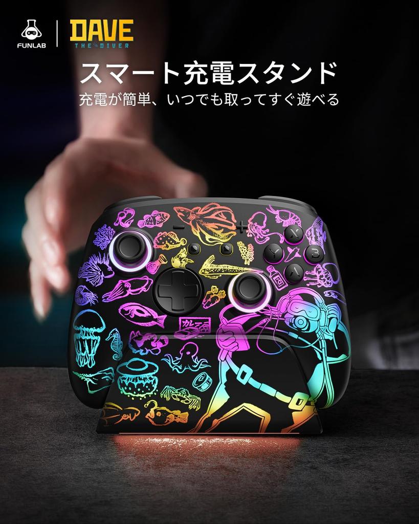 DAVE Official FUNLAB Switch 2 Controller with Sleep Turbo Rapid Switch 950mAh Hole Hidden Light RGB 3 Bluetooth Wireless 2 Custom Back Charging Dock