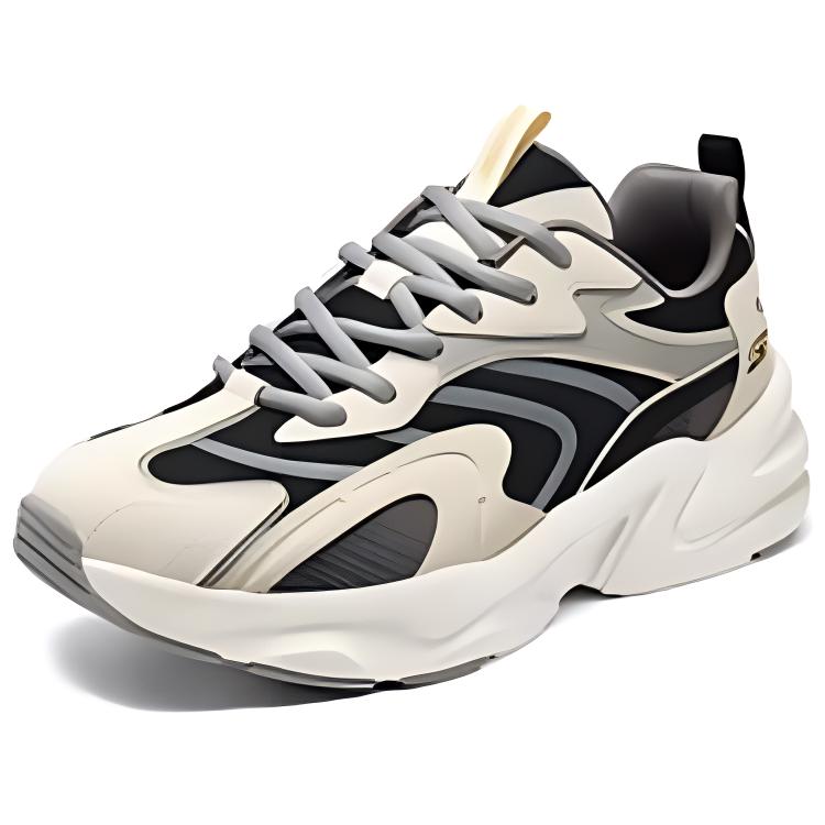 Skechers DLites Fabric Synthetic Leather Low Top Dad Shoes Men Sneakers White Black 118326-NTBK