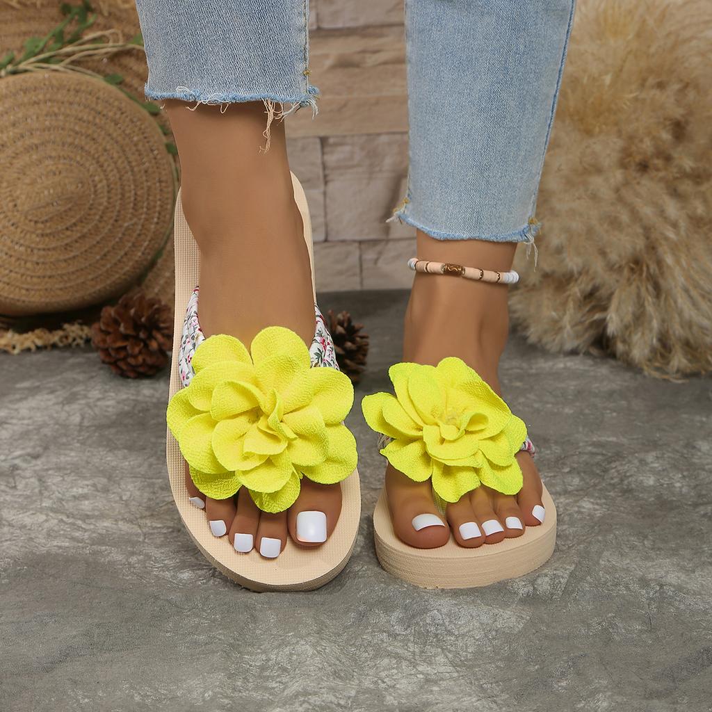 Fashion Women's Slippers Summer New Flat Round Head Flower Matching Color Flip-flops Casual Comfort Increase Non-slip Sandals