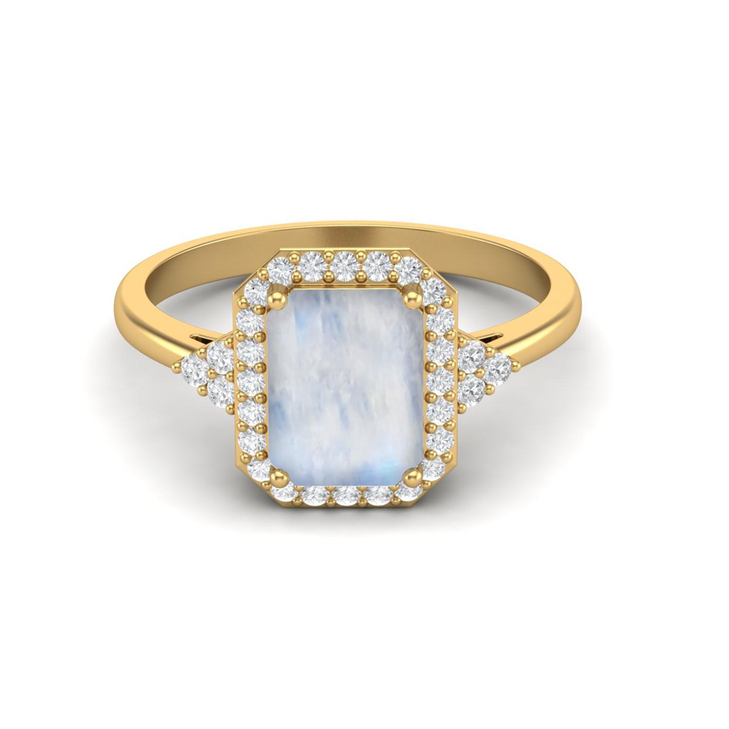 925 Sterling Silver Gold Vermeil 0.90 Cts Octagon Shape Moonstone Solitaire Wedding Women Ring 8 жёлтый