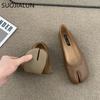 Fashion SUOJIALUN 2025 Spring New Brand Women Flat Shoes Fashion Split Toe Flats Shoes Women Slip On Casual Loafers Shoes Ballet Shoes