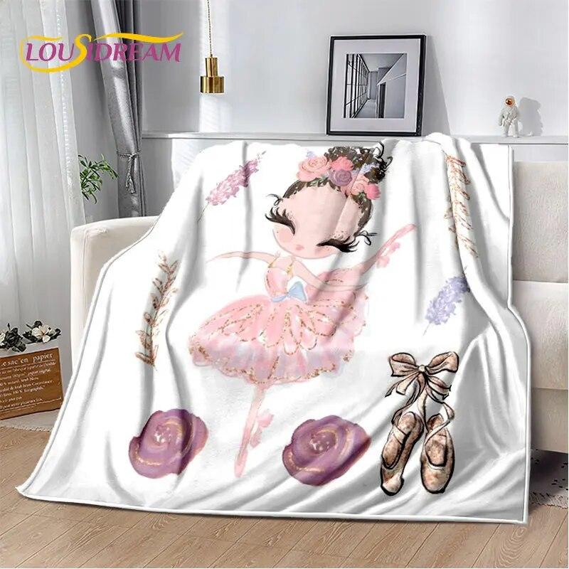 Cute Ballet Girl Ballerina Cartoon Soft Plush Blanket,Flannel Blanket Throw Blanket for Living Room Bedroom Bed Sofa Picnic Kids