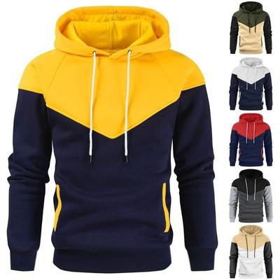 Men's Patchwork Hooded Sweatshirt Hoodies Clothing Casual Loose Fleece Warm Streetwear Male Fashion Autumn Winte
