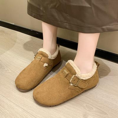2025 Winter New Korean Version Comfortable Soft Sole Warm Outer Wear Cotton Shoes Doudou Shoes Velvet One Pedal Lazy Shoes Women