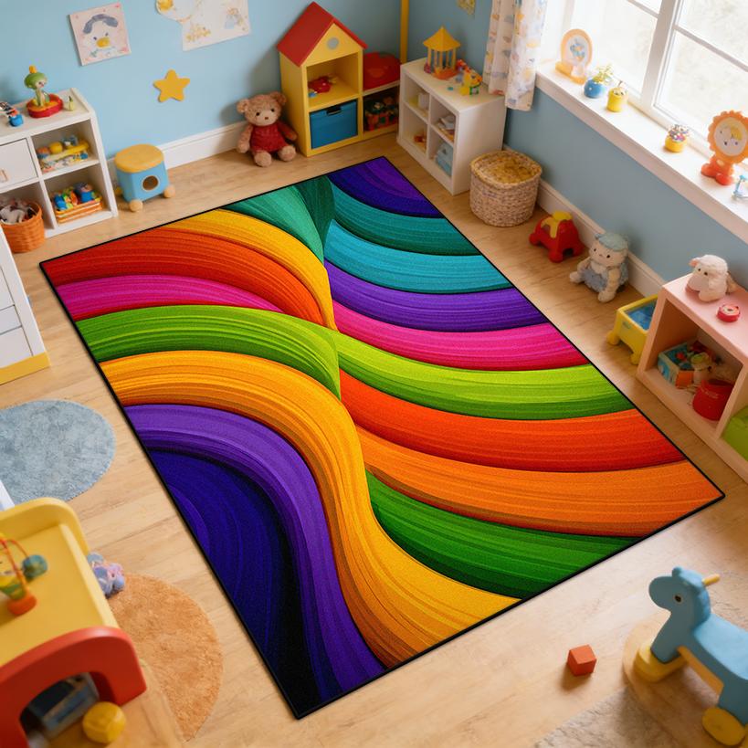 Dopamine Color Abstract Style Living Room Carpet Decoration Home Sofa Area Soft Rug Children Bedroom Non-slip Crawling Mat Floor
