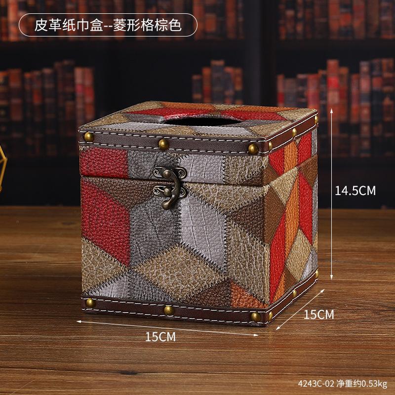 Luxury Vintage Wooden Leather Tissue Box - Square Tissue Holder for Living Room, Shop, Home Decor