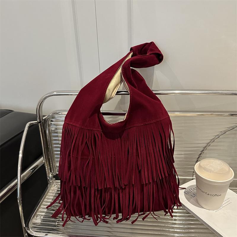 2025 Autumn New Leather Velvet Fringed Fashion Texture Retro Simple Large Capacity Shoulder Crossbody Women's Shoulder Bag