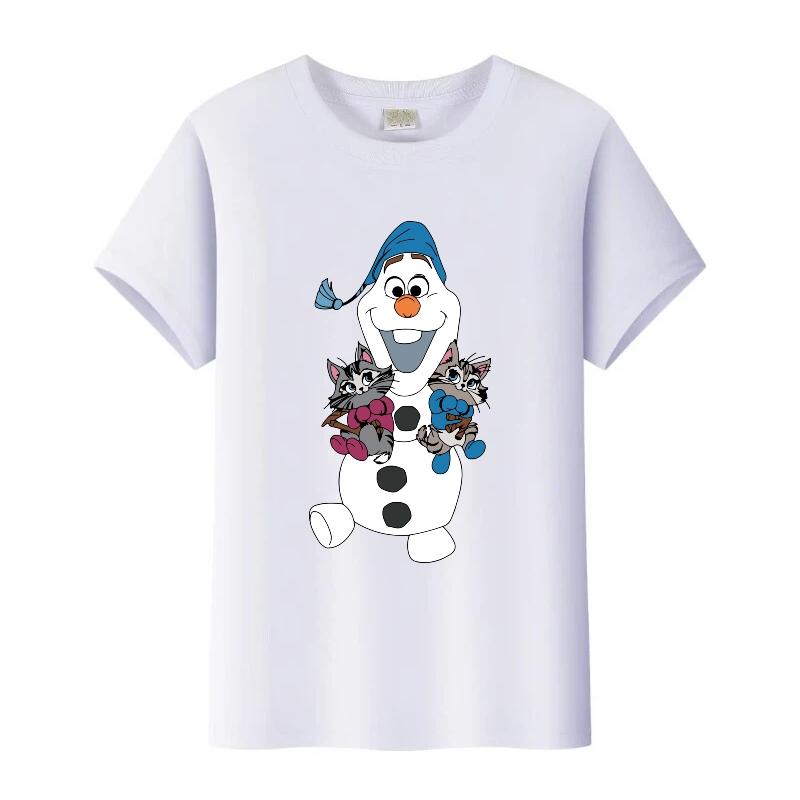 Kawaii Disney Frozen Olaf Cartoon Boy Tees Girls Loose T-shirt Harajuku Y2k Blouses Kids Tops O-Neck Tshirt Gothic Clothes