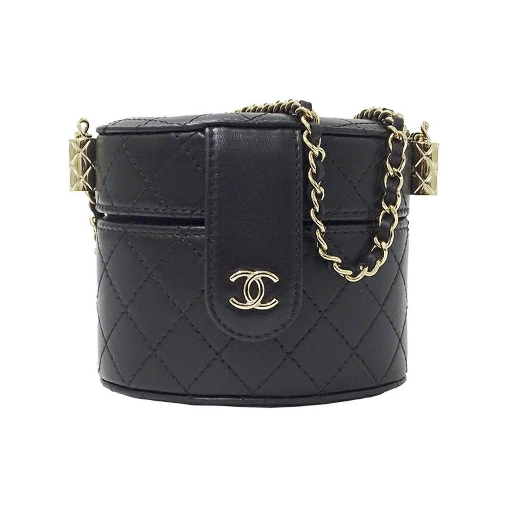 Chanel Grain Embossed Lambskin Cylinder Bag, Makeup Bag, Handbag, Shoulder Bag, Crossbody Bag Women's Black AP1573-B03686-94305
